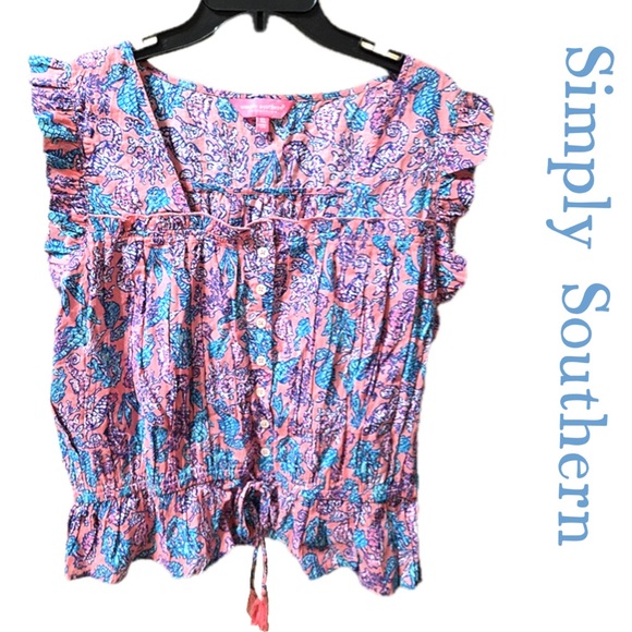 Simply Southern Vibrant Pink and Blue Blouse NWT 26"p2p - Picture 1 of 6
